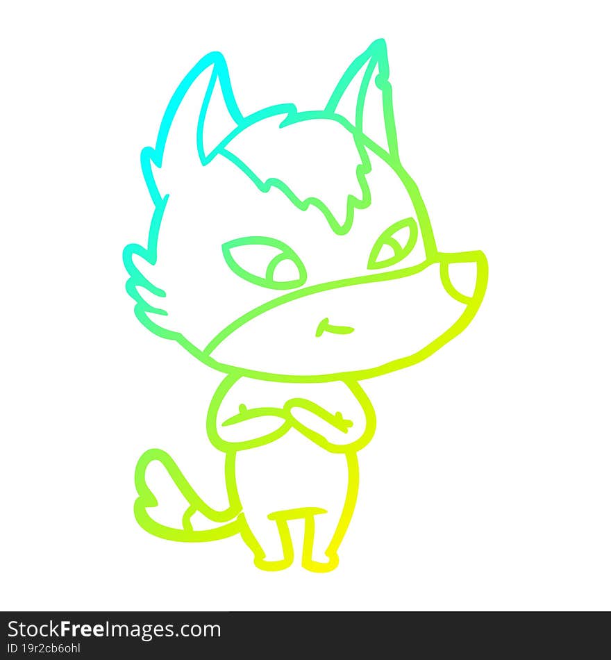 cold gradient line drawing friendly cartoon wolf