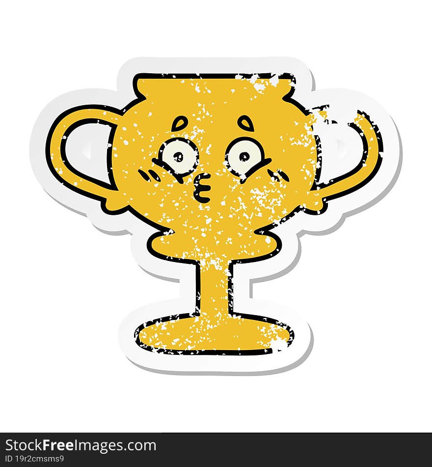 distressed sticker of a cute cartoon trophy