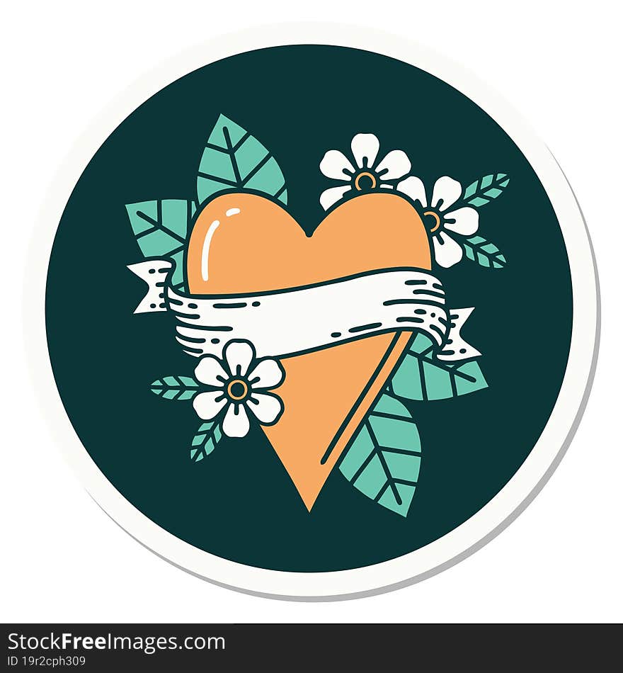 sticker of tattoo in traditional style of a heart and banner. sticker of tattoo in traditional style of a heart and banner