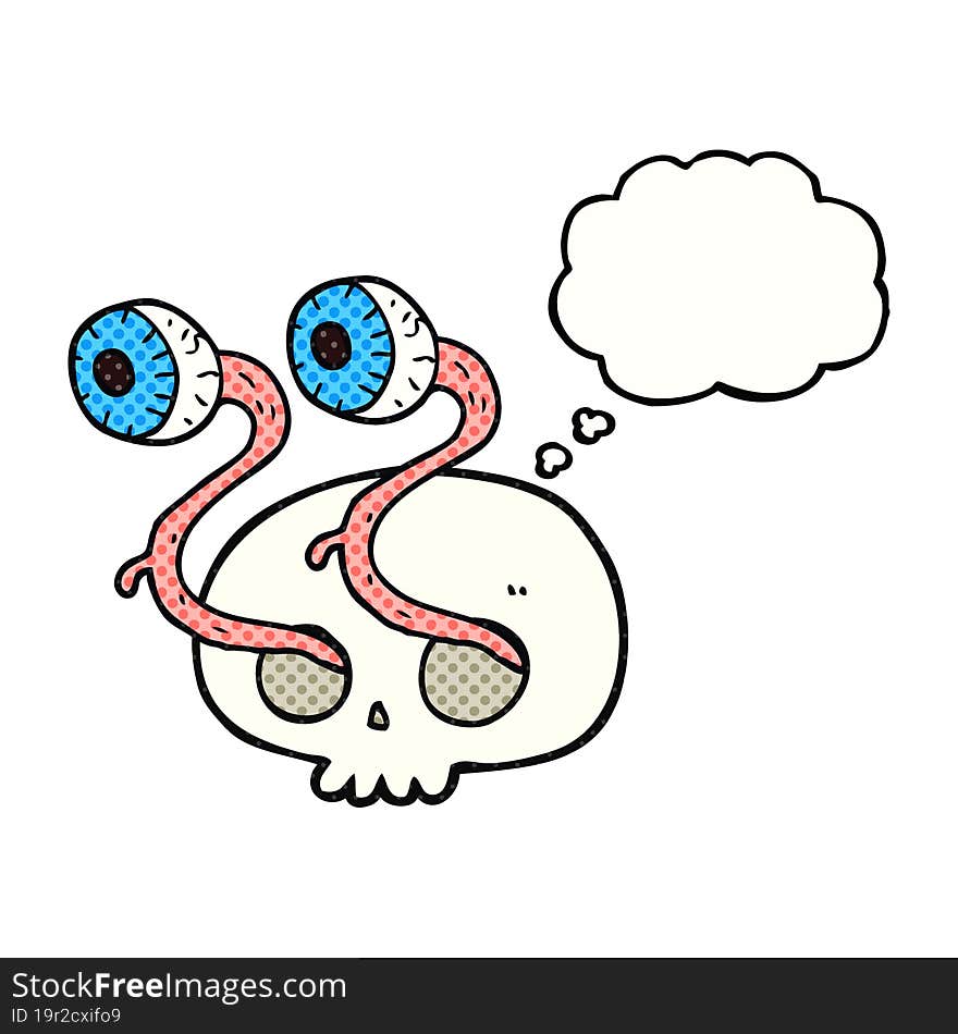 gross freehand drawn thought bubble cartoon skull with eyeballs. gross freehand drawn thought bubble cartoon skull with eyeballs