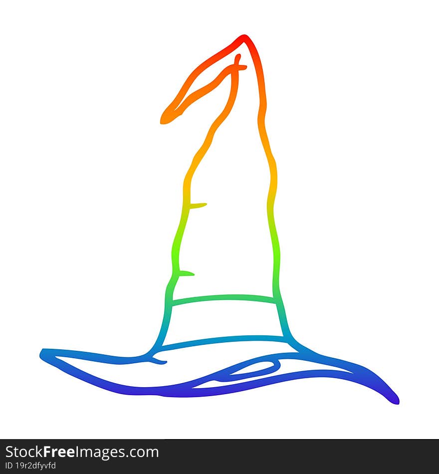 rainbow gradient line drawing cartoon witch hat