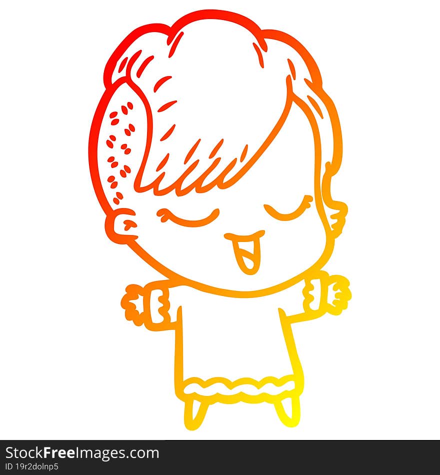 Warm Gradient Line Drawing Happy Cartoon Girl