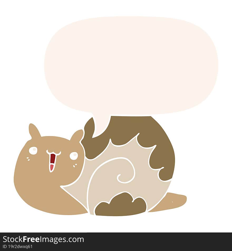 cute cartoon snail with speech bubble in retro style