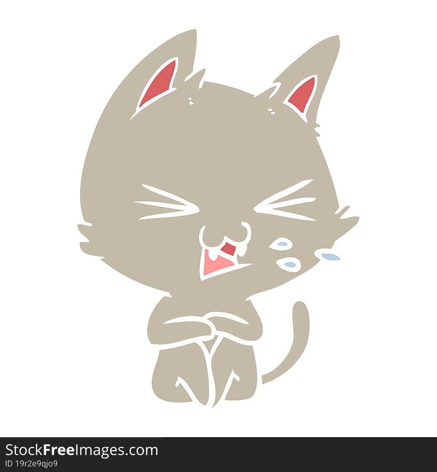 flat color style cartoon cat hissing