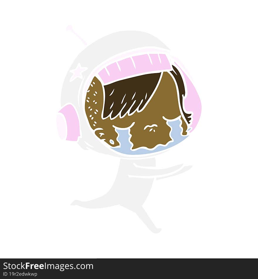 flat color style cartoon crying astronaut girl