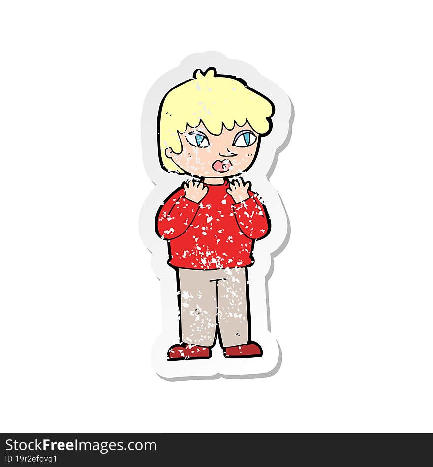 retro distressed sticker of a cartoon worried person