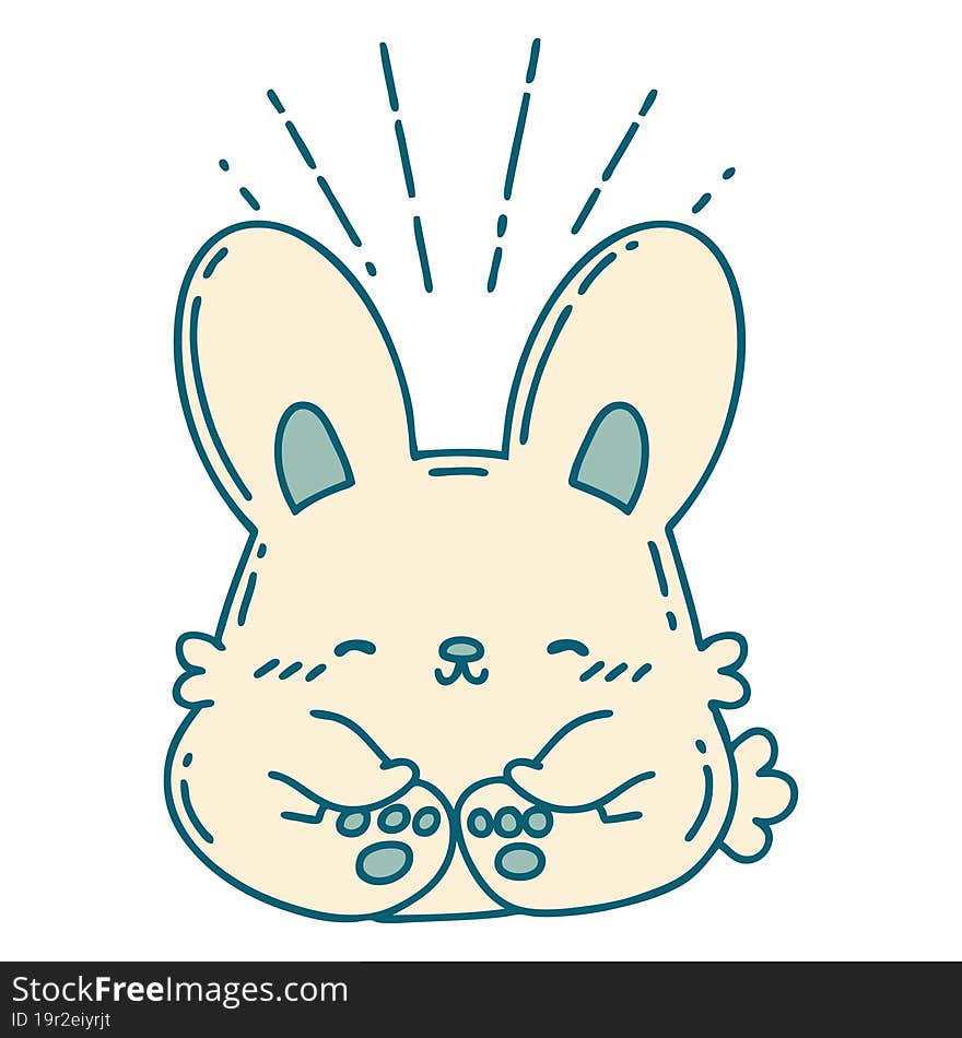 illustration of a traditional tattoo style happy rabbit