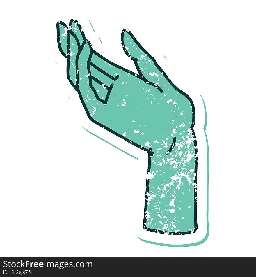 distressed sticker tattoo style icon of a hand