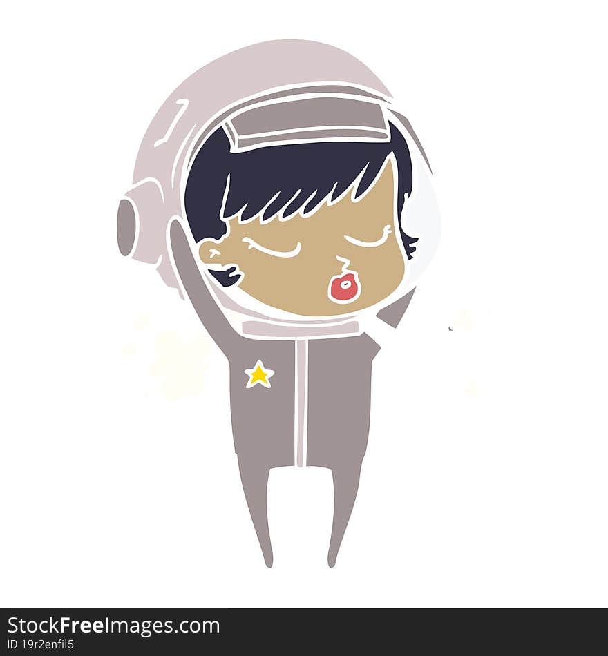 flat color style cartoon pretty astronaut girl taking off helmet