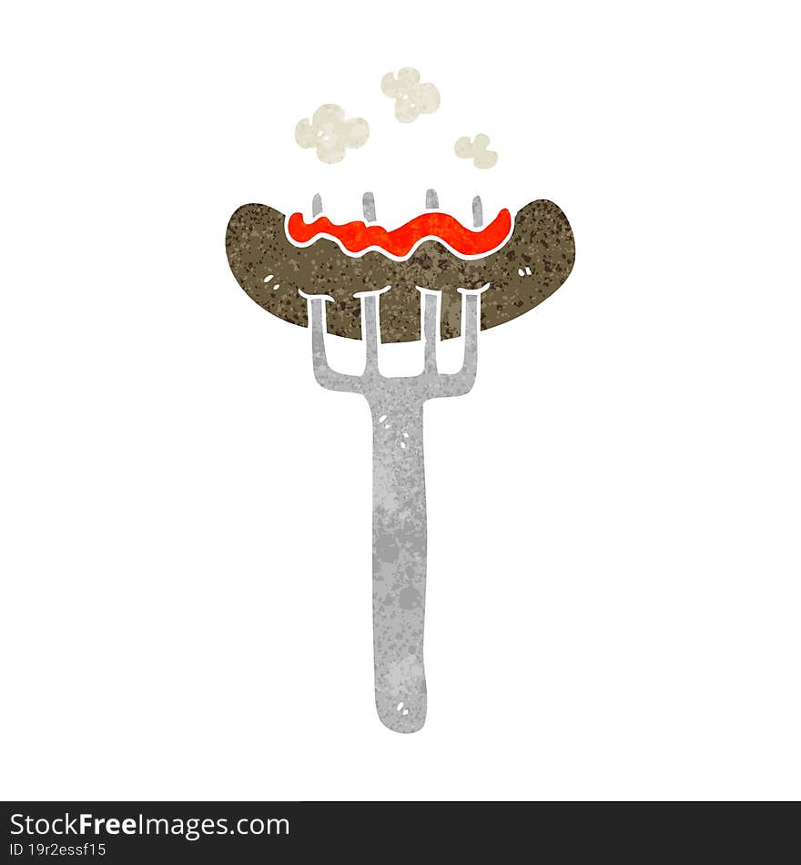 Retro Cartoon Sausage On Fork