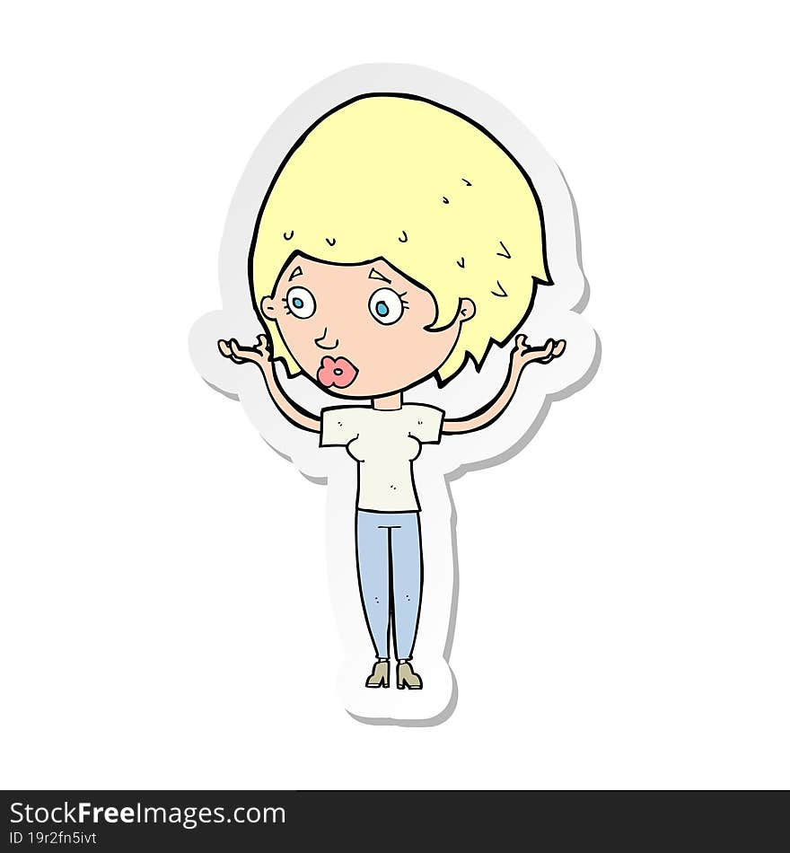 sticker of a cartoon woman raising hands in air