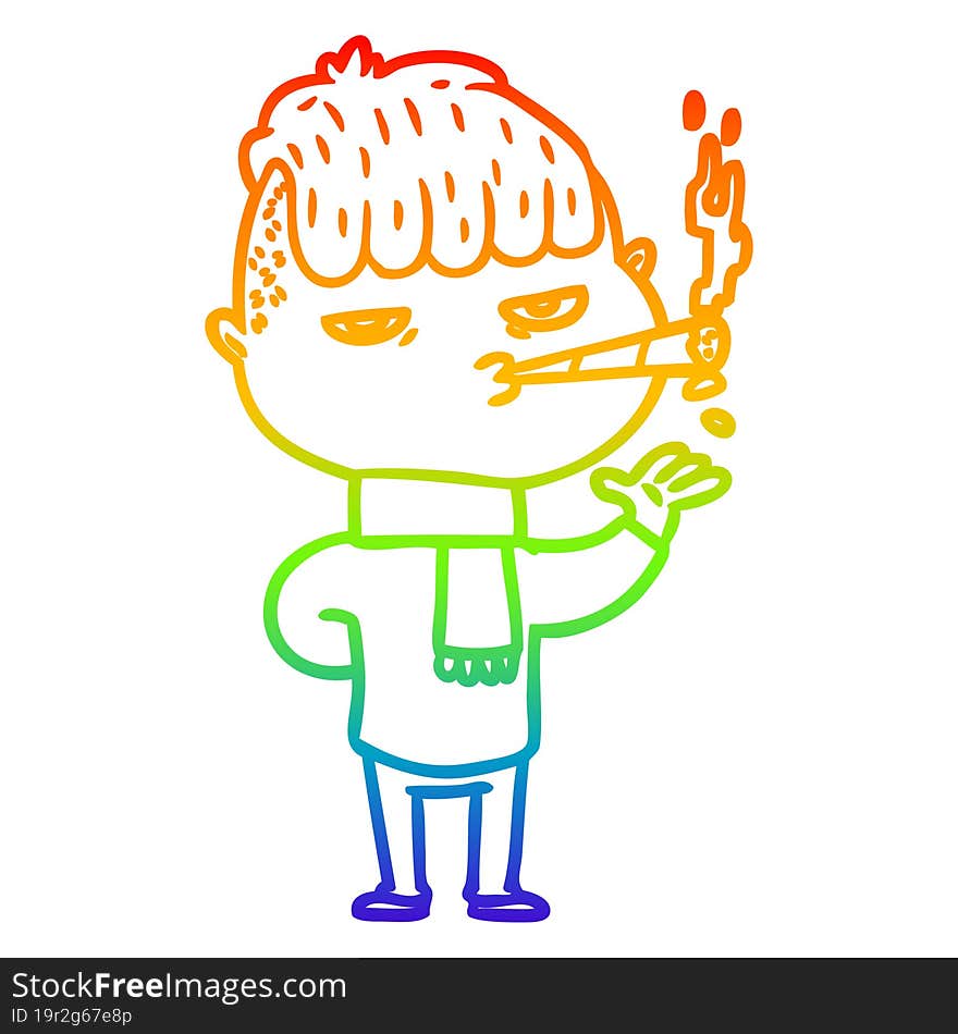 rainbow gradient line drawing cartoon man smoking