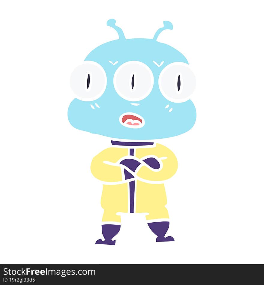 flat color style cartoon three eyed alien