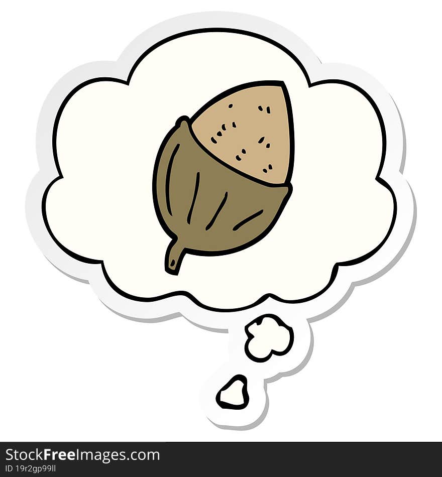 cartoon acorn and thought bubble as a printed sticker