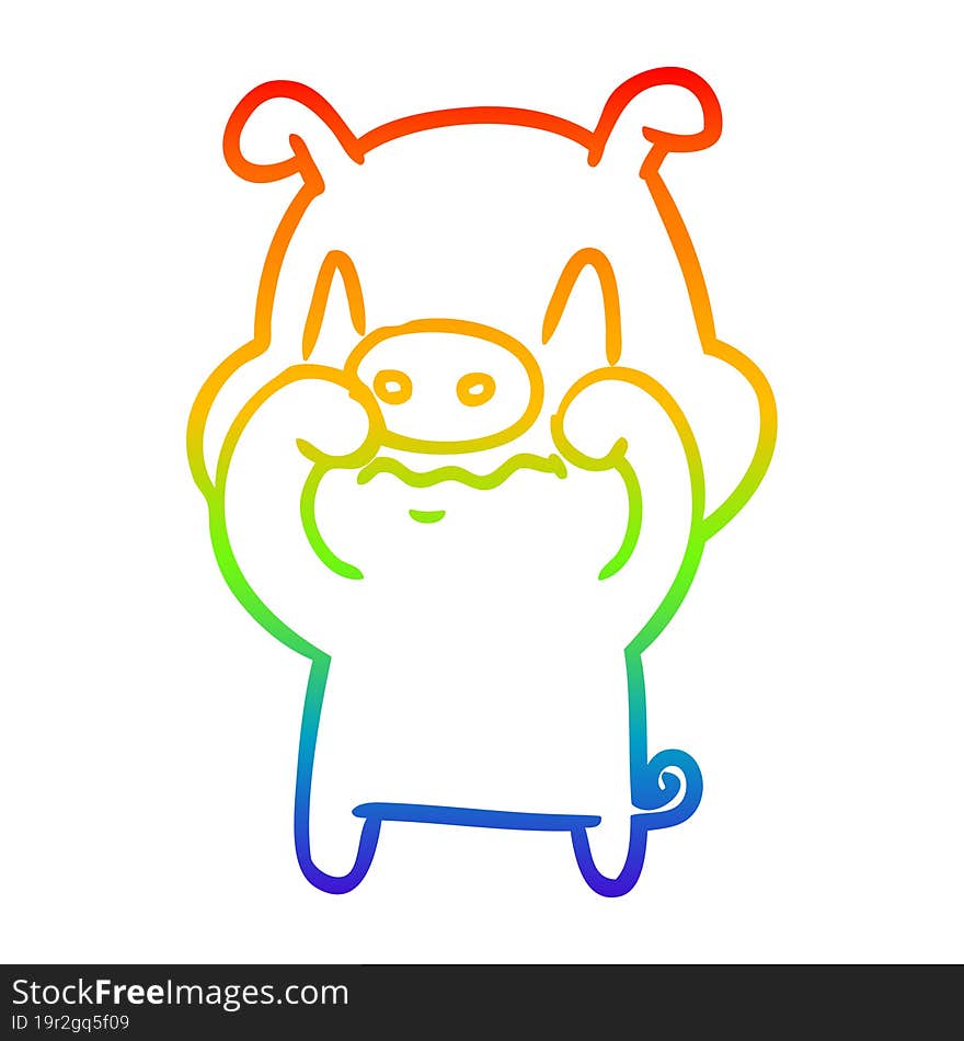 Rainbow Gradient Line Drawing Nervous Cartoon Pig