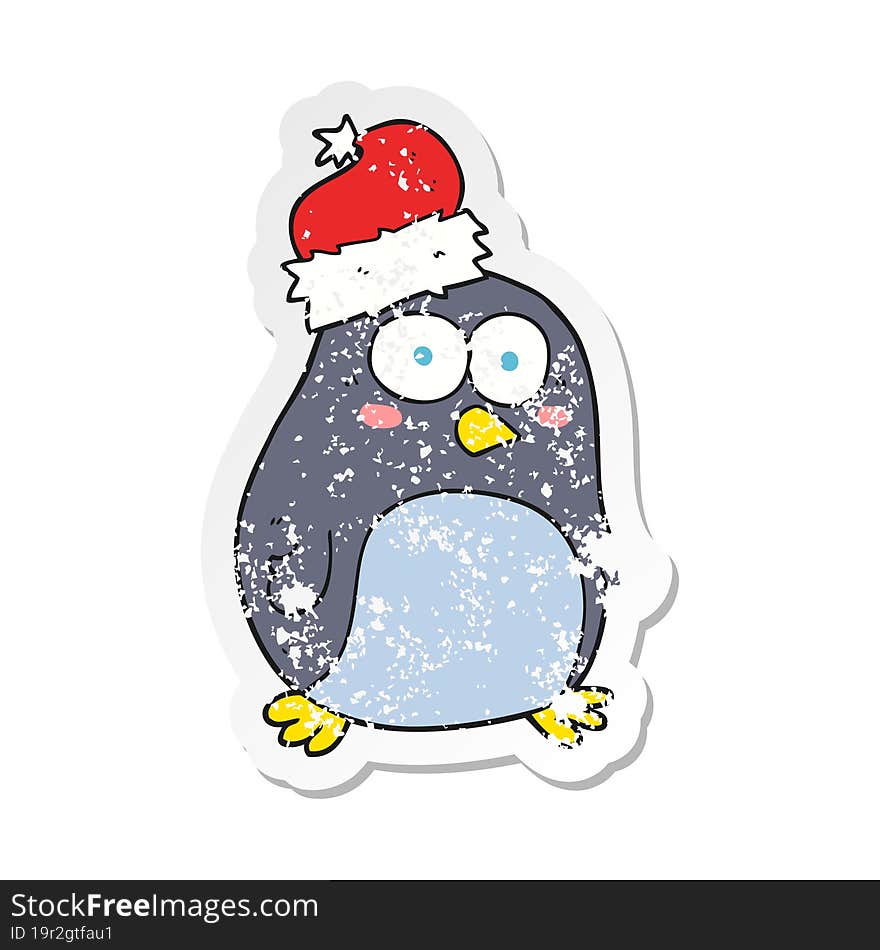 retro distressed sticker of a cartoon penguin