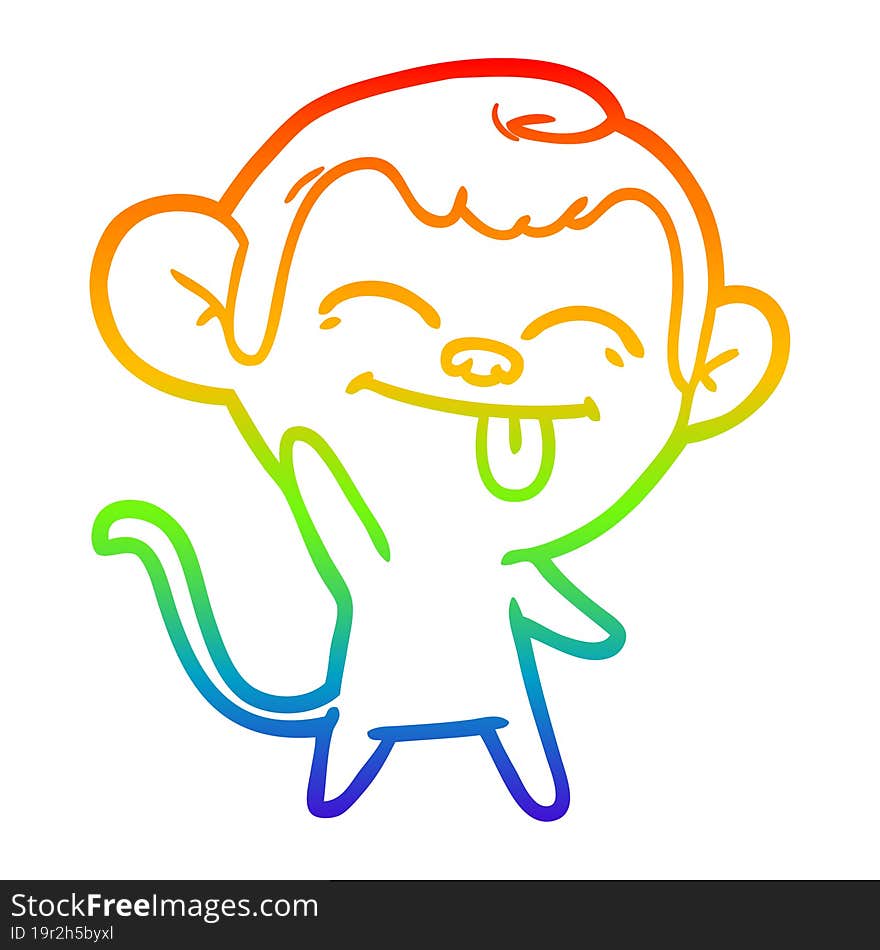 rainbow gradient line drawing funny cartoon monkey waving