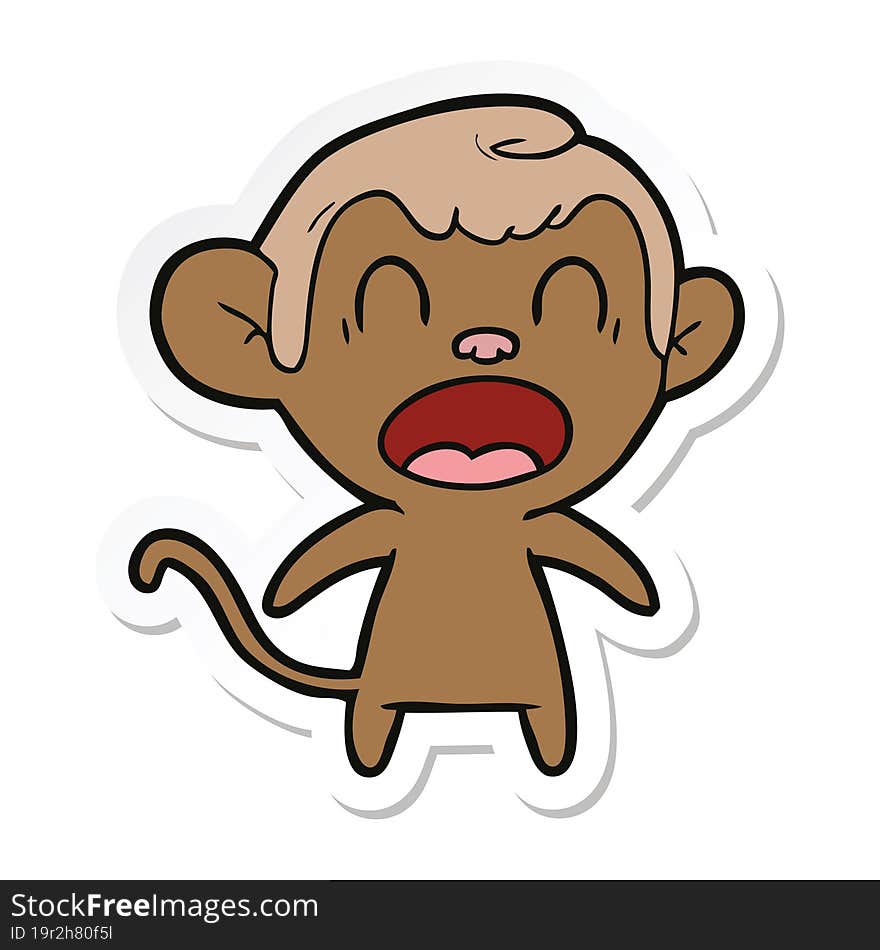 sticker of a shouting cartoon monkey