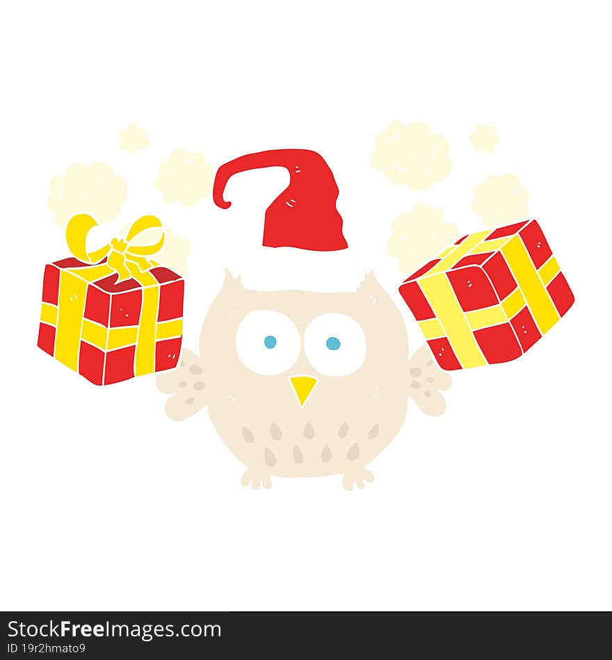 flat color illustration of christmas owl. flat color illustration of christmas owl