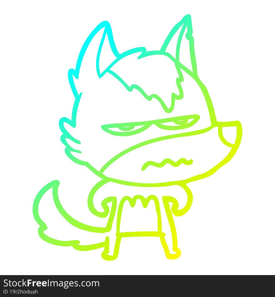 Cold Gradient Line Drawing Cartoon Annoyed Wolf