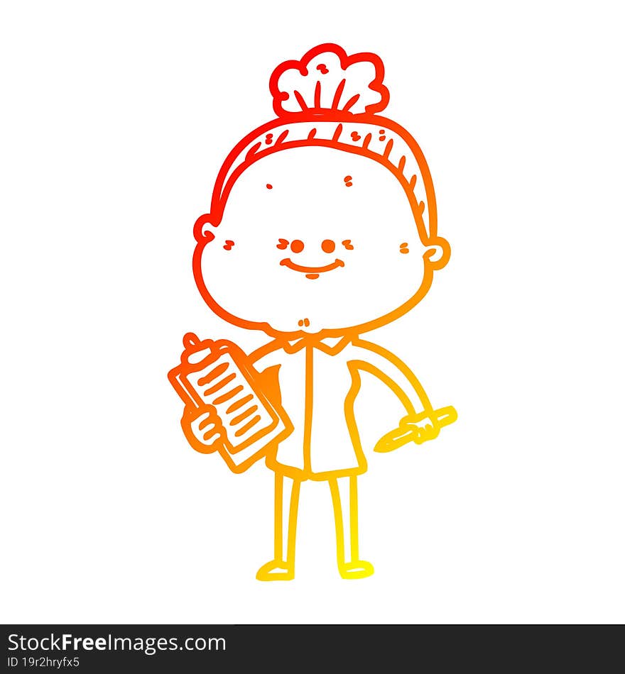 warm gradient line drawing cartoon happy old woman