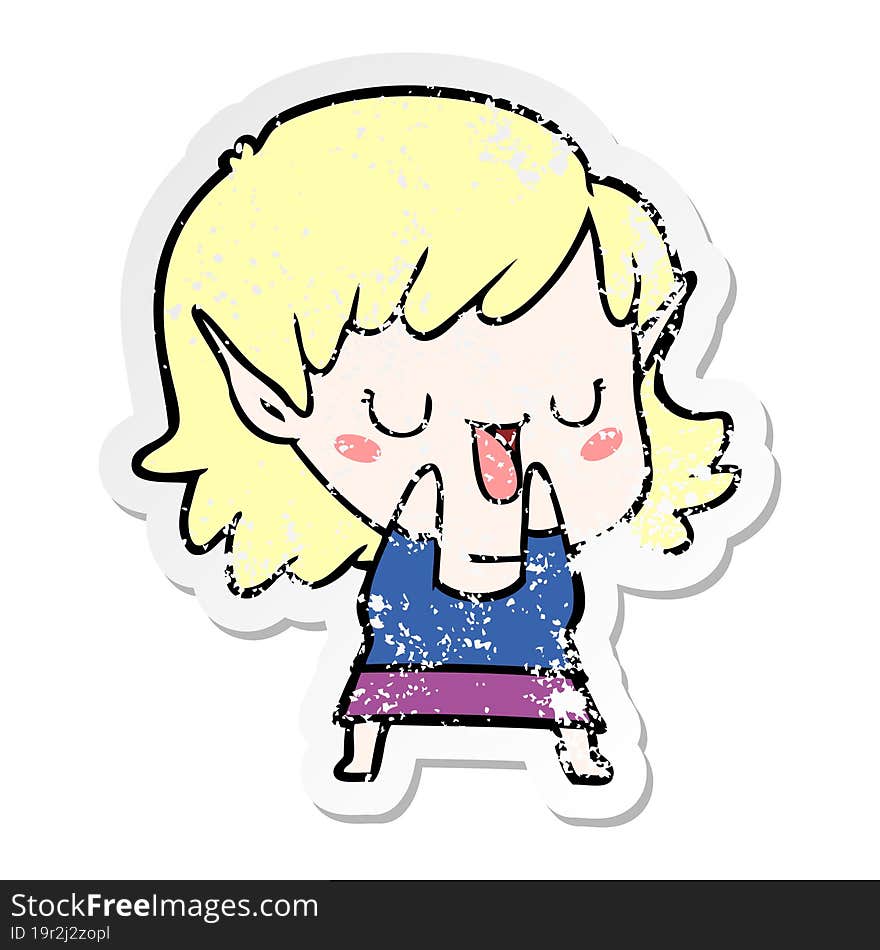 Distressed Sticker Of A Cartoon Elf Girl