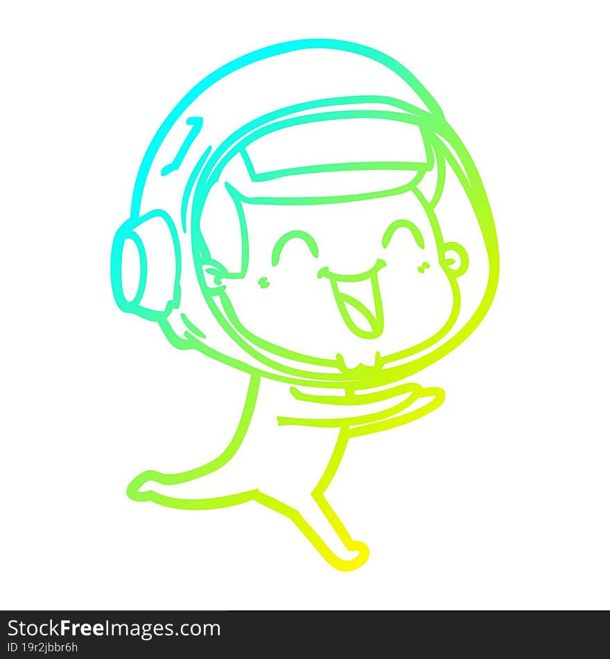 cold gradient line drawing of a happy cartoon astronaut