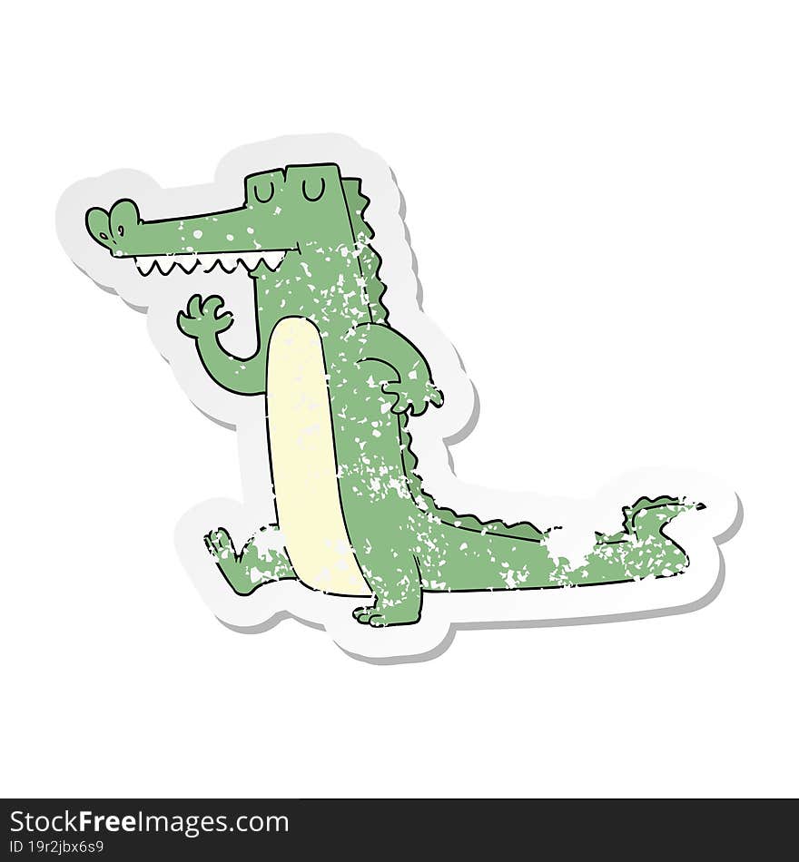 distressed sticker of a cartoon crocodile