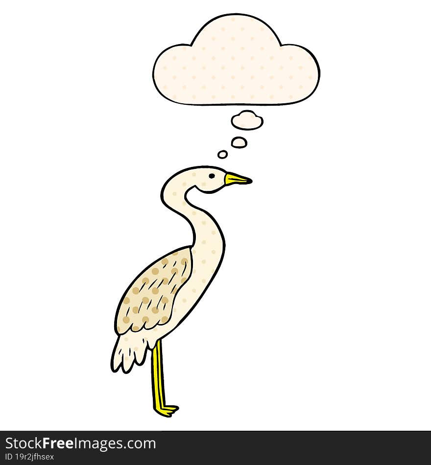 Cartoon Stork And Thought Bubble In Comic Book Style