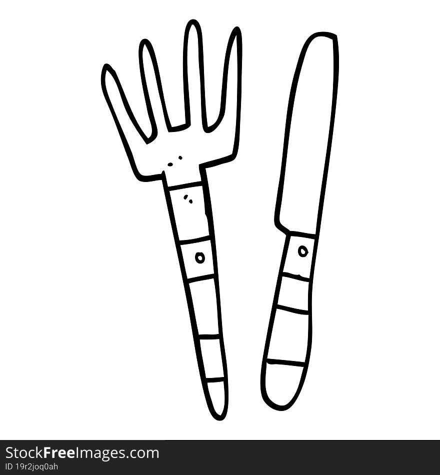 line drawing cartoon knife and fork