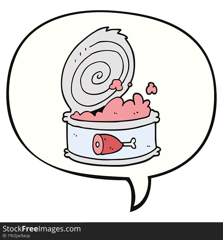 cartoon canned food and speech bubble