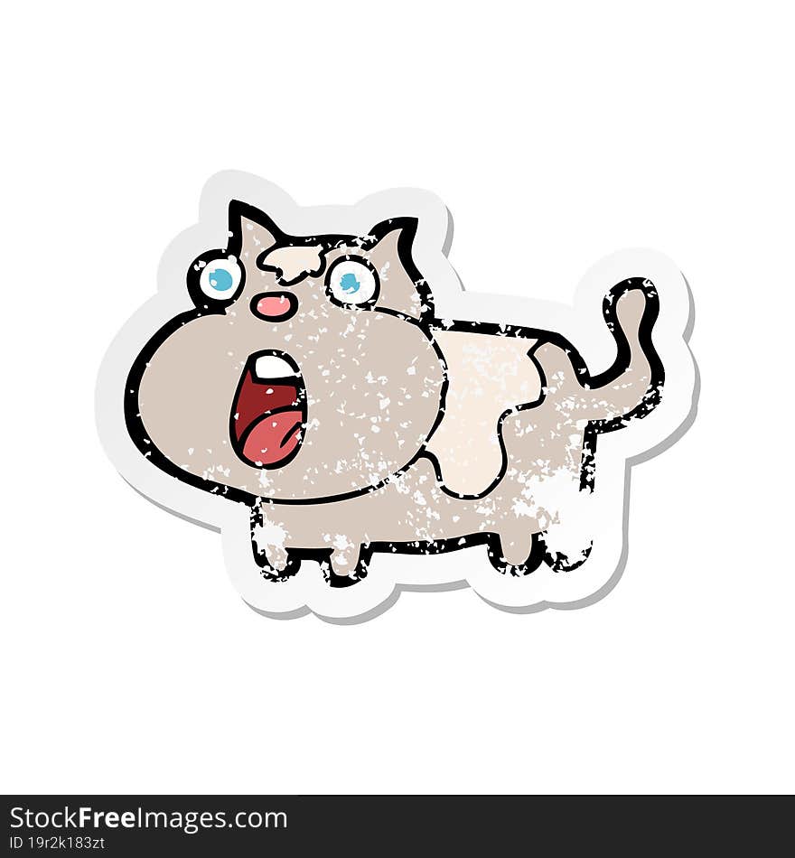 retro distressed sticker of a cartoon shocked cat