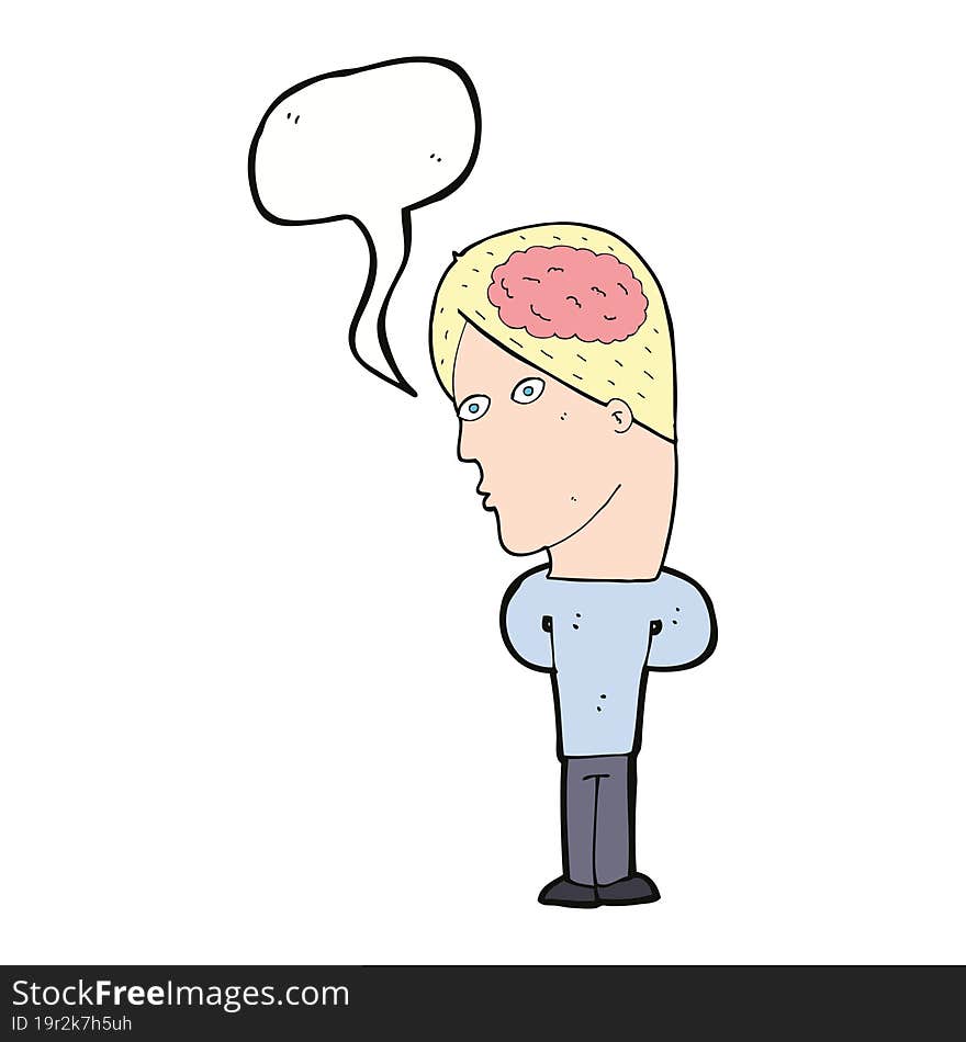 cartoon man with big brain with speech bubble