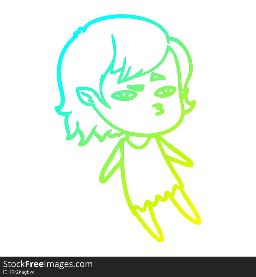 cold gradient line drawing cartoon vampire girl