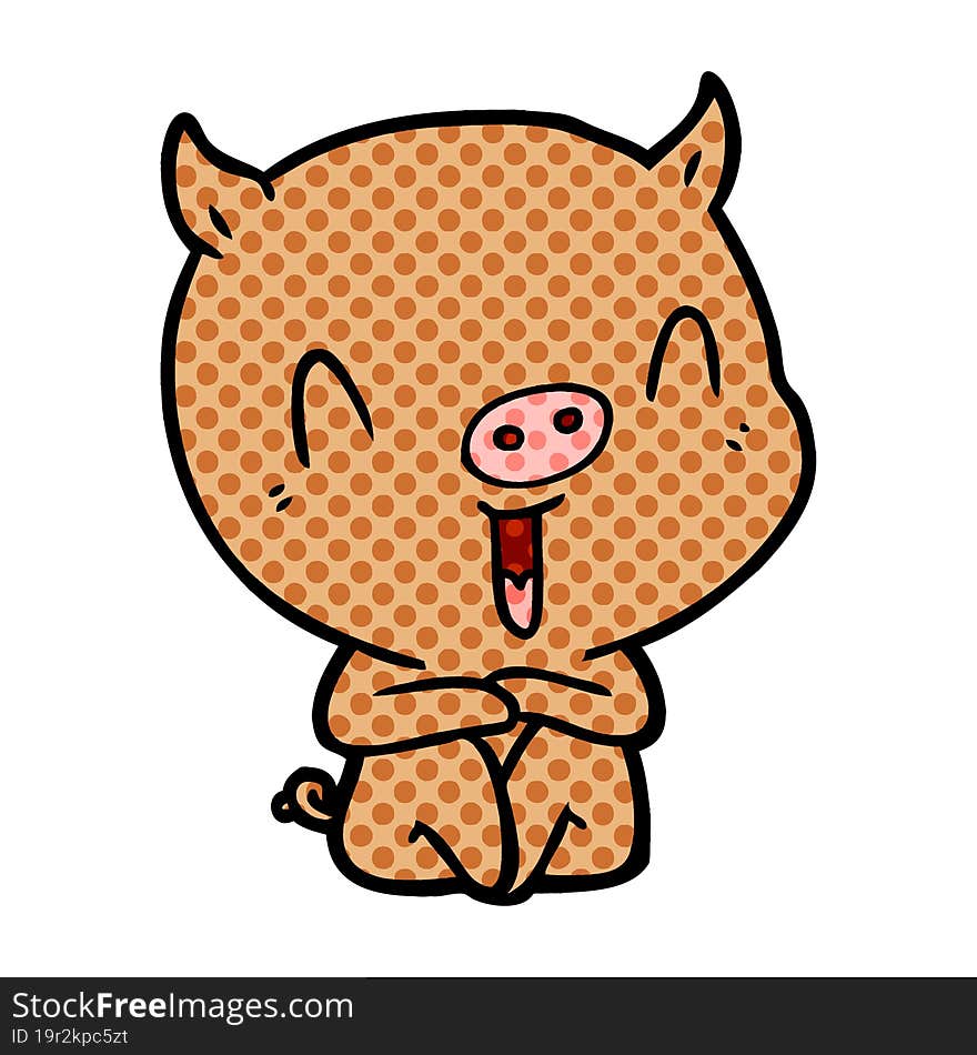 happy cartoon sitting pig. happy cartoon sitting pig