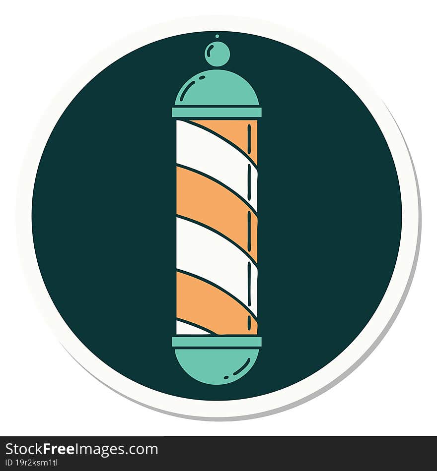 sticker of tattoo in traditional style of a barbers pole. sticker of tattoo in traditional style of a barbers pole