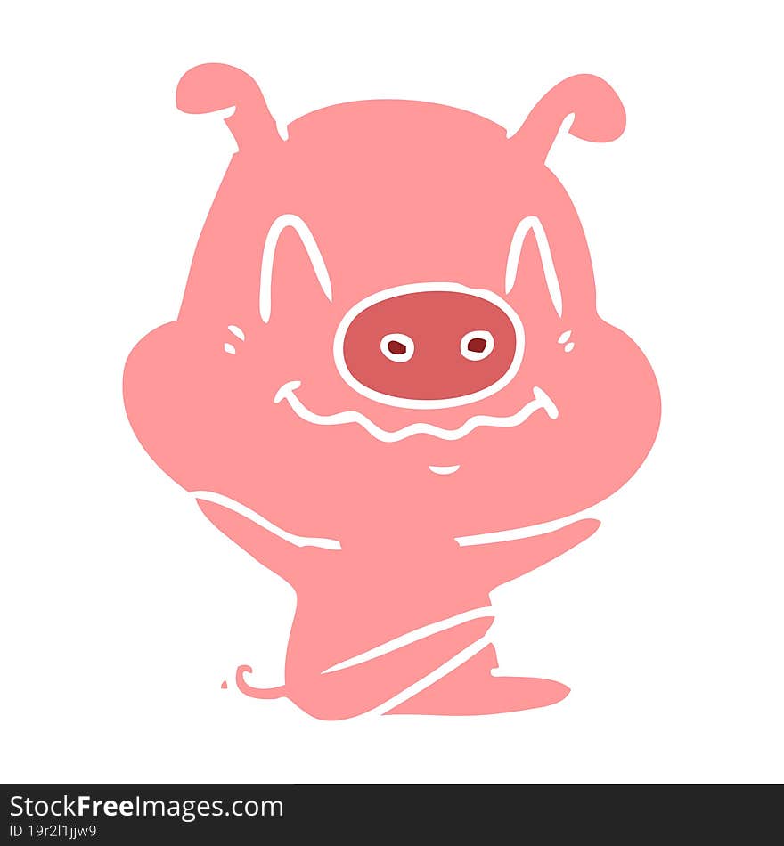 nervous flat color style cartoon pig sitting