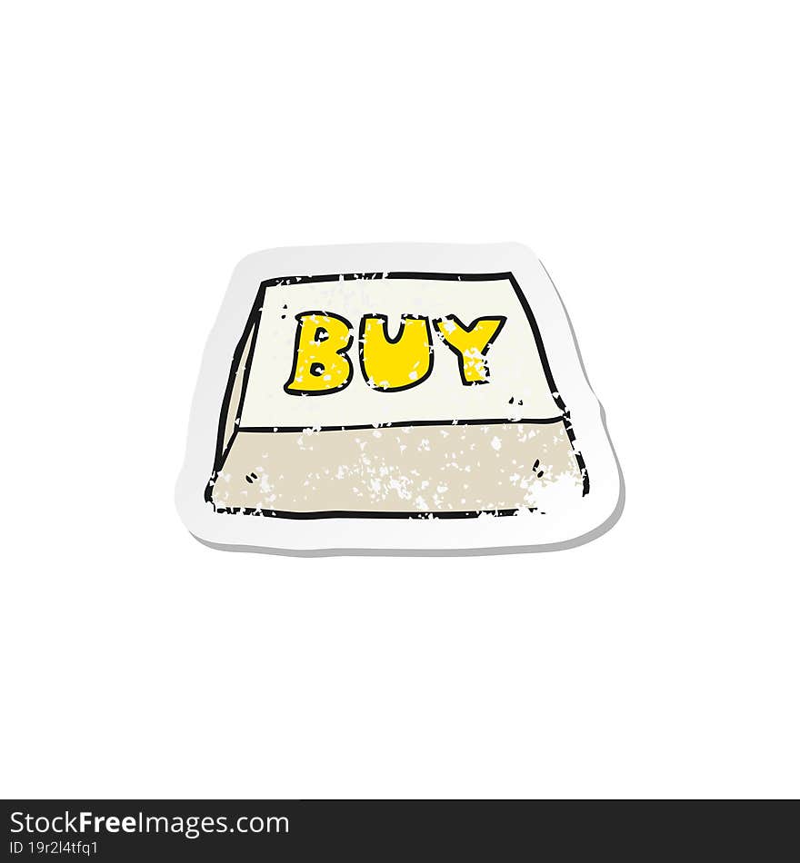 retro distressed sticker of a cartoon computer key buy symbol