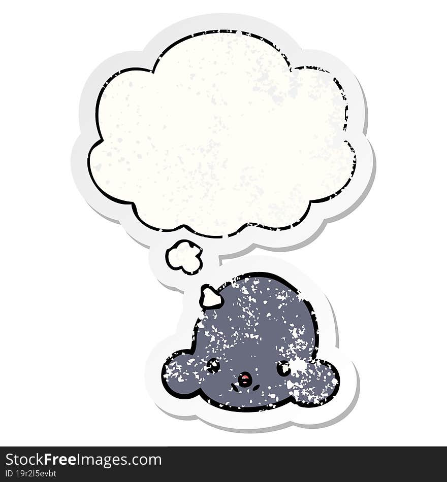 Cartoon Cloud And Thought Bubble As A Distressed Worn Sticker