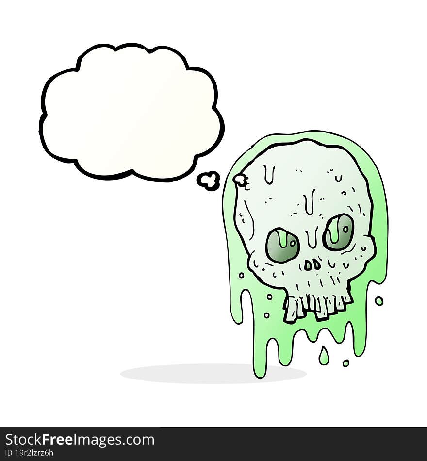 Cartoon Slimy Skull With Thought Bubble