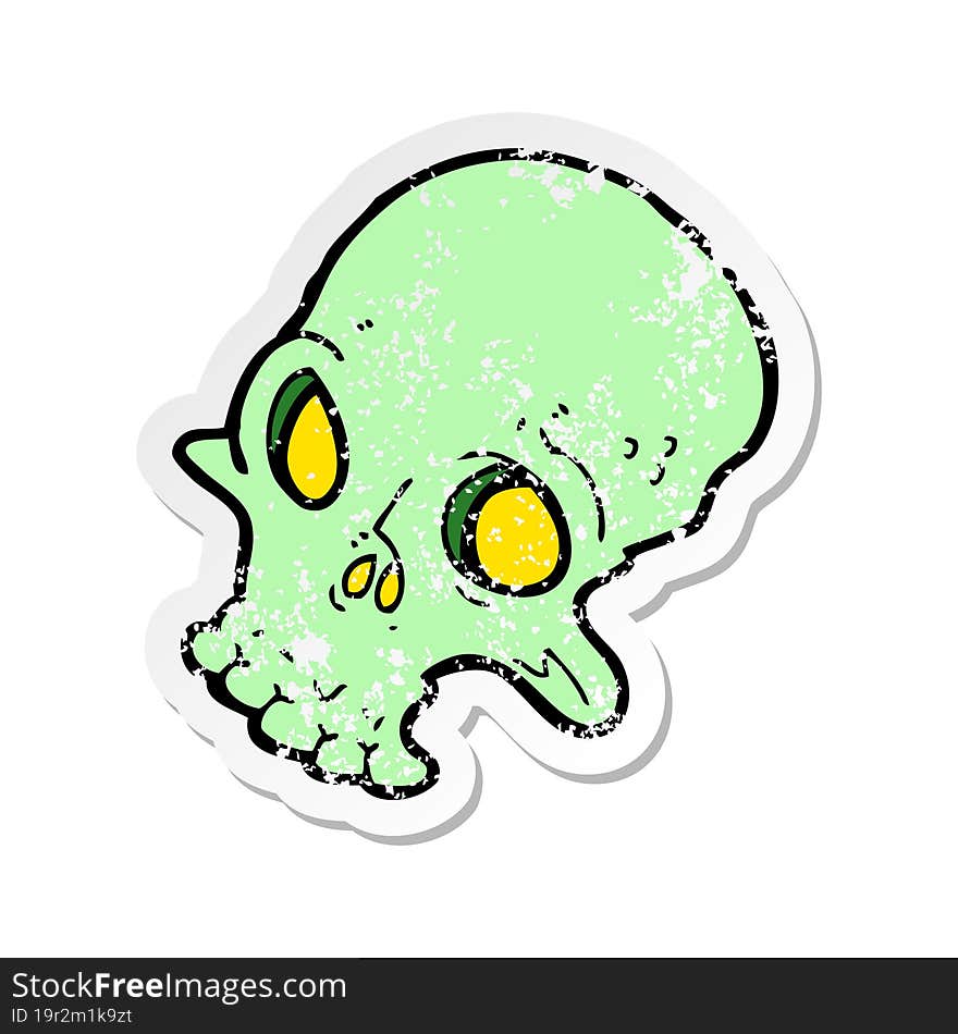 retro distressed sticker of a cartoon spooky skull