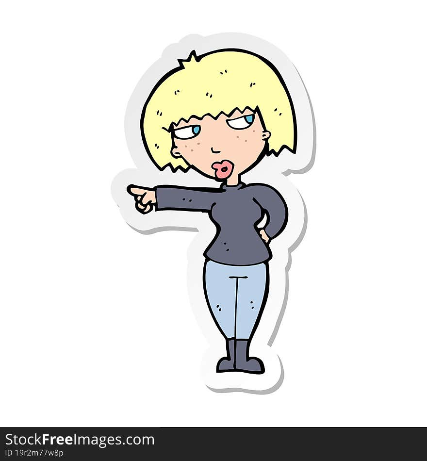 sticker of a cartoon annoyed woman pointing