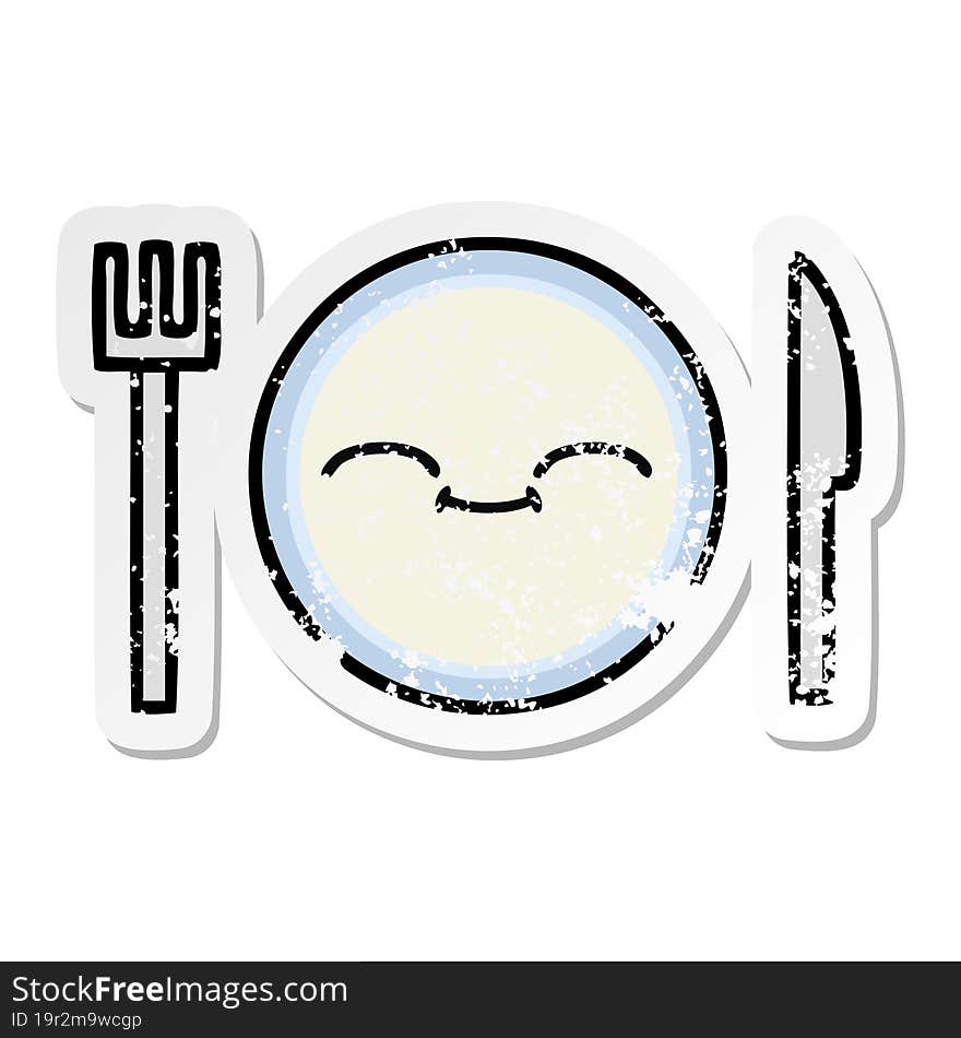 distressed sticker of a cute cartoon dinner plate