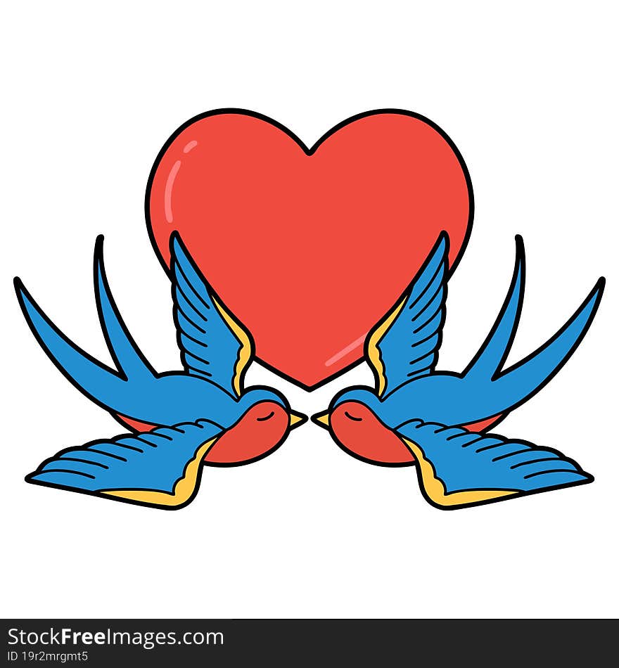 tattoo in traditional style of swallows and a heart. tattoo in traditional style of swallows and a heart