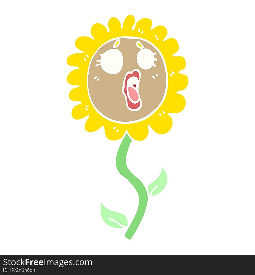 Flat Color Illustration Cartoon Shocked Sunflower