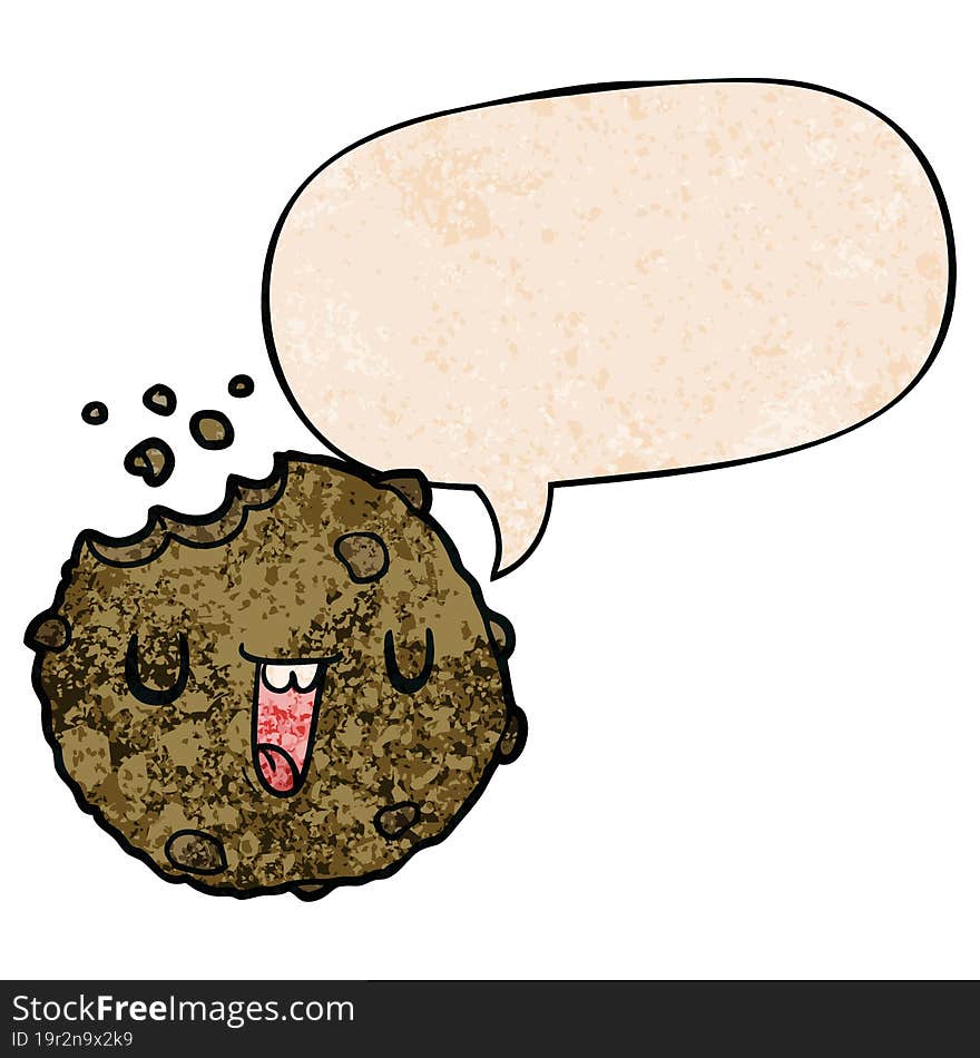 cartoon cookie and speech bubble in retro texture style