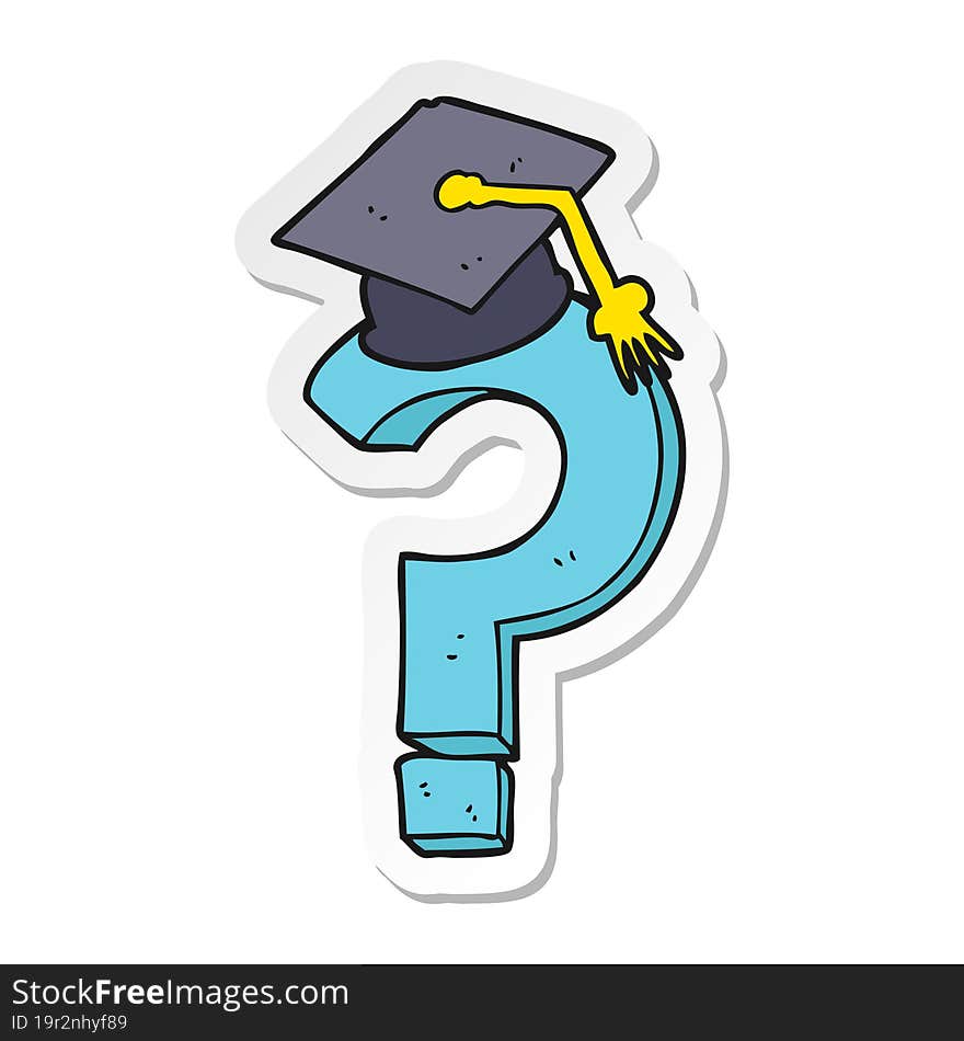 sticker of a cartoon graduation cap on question mark