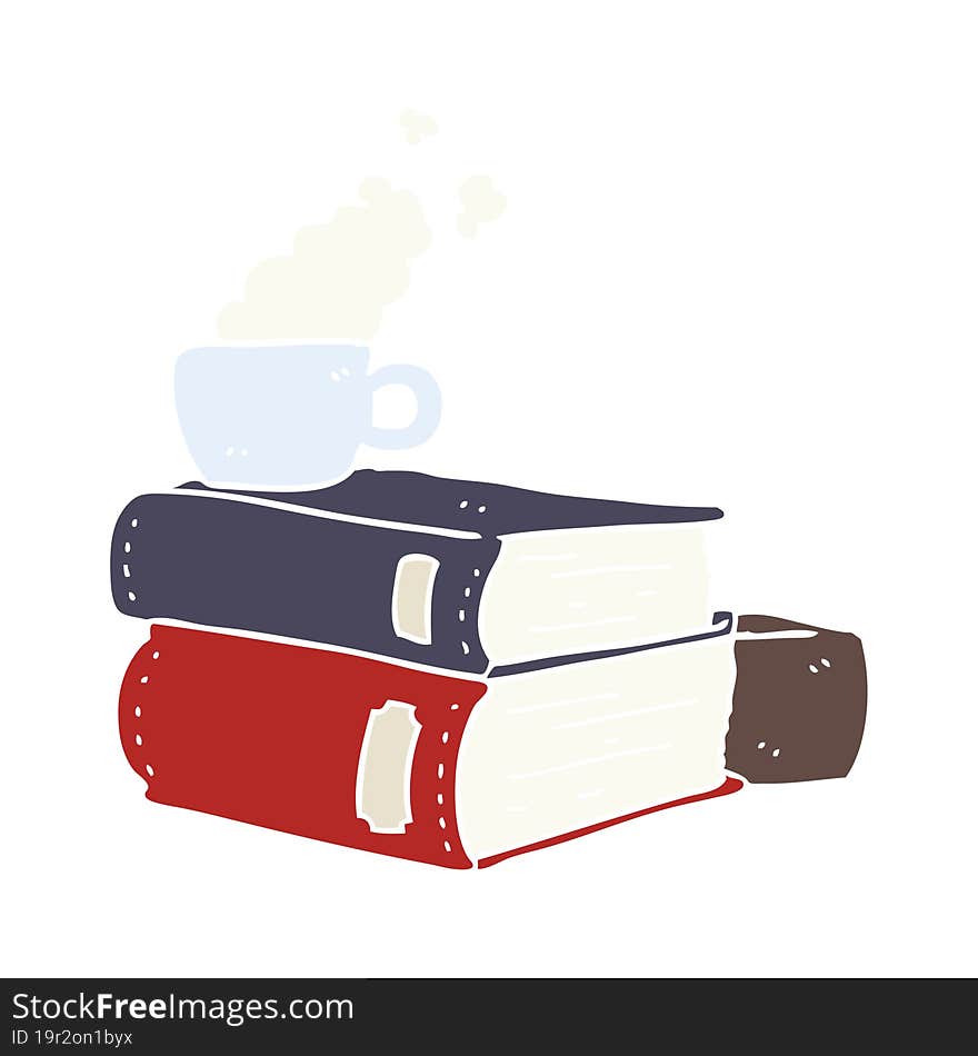 Flat Color Style Cartoon Books And Coffee Cup