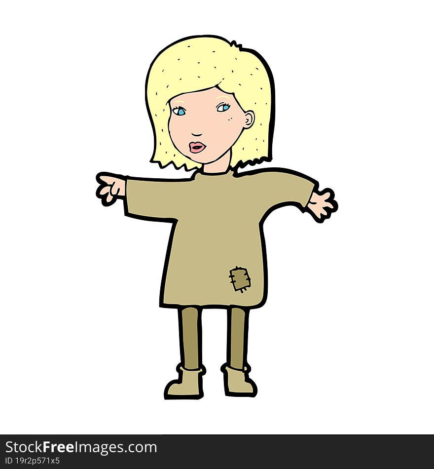 cartoon woman in patched clothing