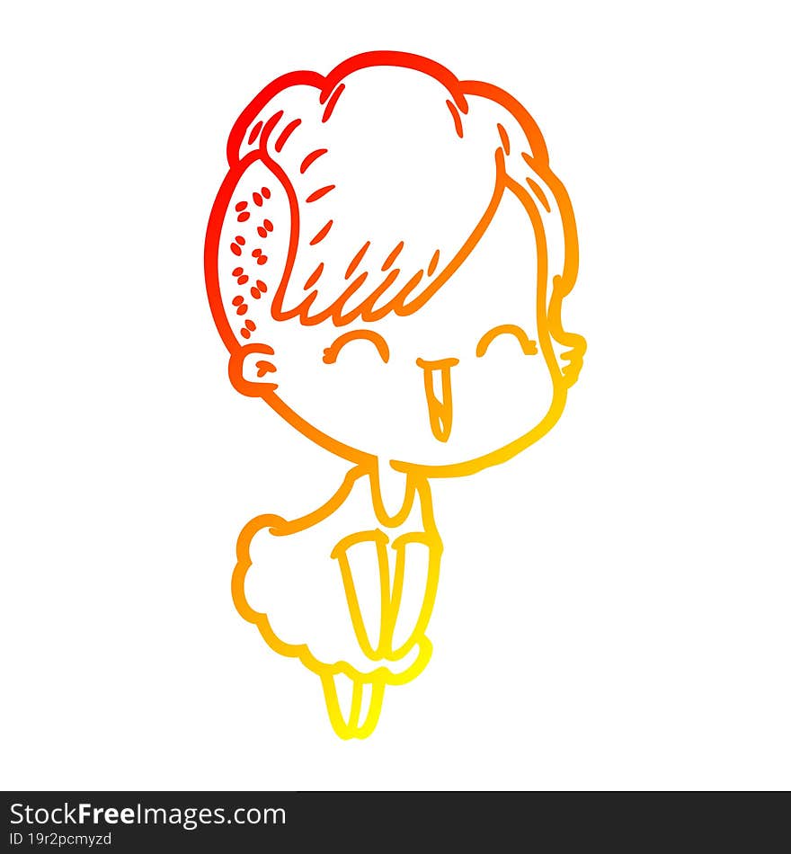 warm gradient line drawing happy cartoon hipster girl